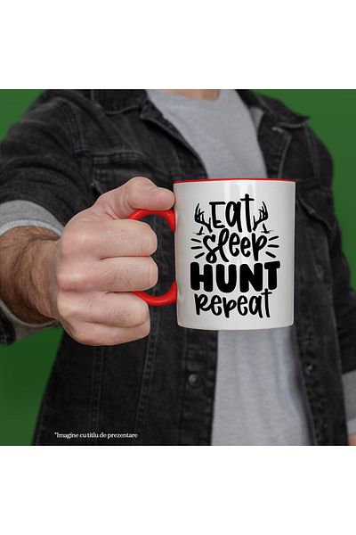 StoryGift Romania Mug with the text "Eat, sleep, hunt, repeat" - eat sleep hunt repeat with Mane, Cu,STG