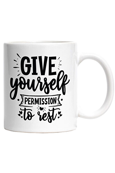 StoryGift Romania Cana cu inimioare si mesaj care te indeamna sa iti dai voie sa te odihnesti - re, Cu Maner Alb STG