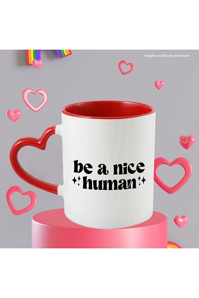 StoryGift Romania Mug with message urging you to be a good/kind person - text in English with Mane, Cu, STG