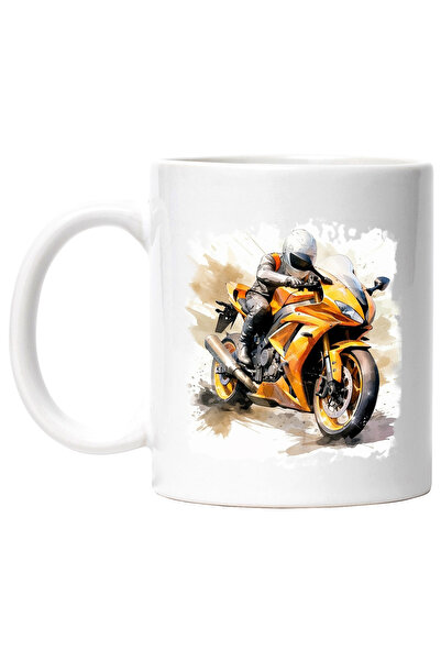 StoryGift Romania Cana Cu Motocicleta Sport, Casca, x Ilustratie Watercolor, ...