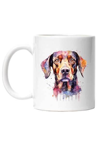 StoryGift Romania Cana Cu Cap De Catel, Ilustratie Watercolor, Vopsea, Multicolor 330 ml, Ceramica, Cu Maner Alb