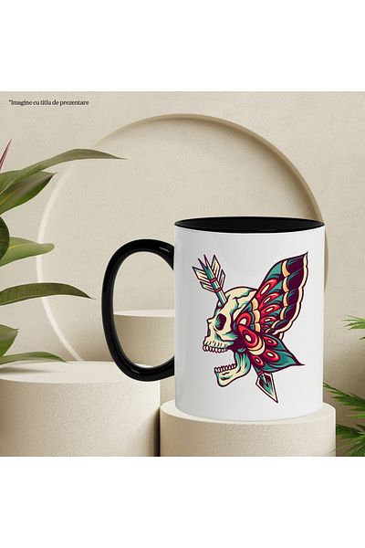 StoryGift Romania Mug With Skull, Butterfly Wings, Arrow, Tribal, Retro, Multicolor 330 ml, Sky, With ,STG