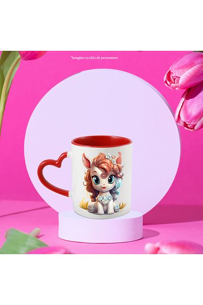 StoryGift Romania Mug with a cheerful unicorn | illustration | white flowers | plants | long mane | , With ,STG