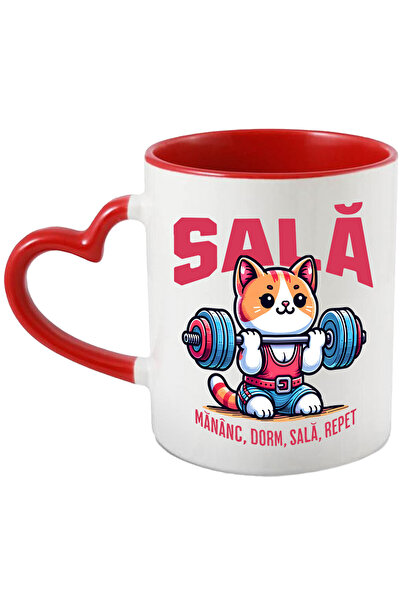 StoryGift Romania Cana cu Pisica Cu Muschii Ridicand Greutati Sport Text In L...