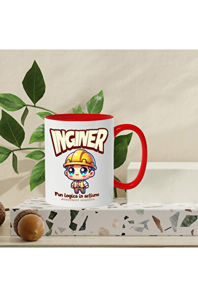 StoryGift Romania Engineer Mug Put Logic in Action, 330ml, Ceramic with Red Handle, With Red Handle STG ,,STG
