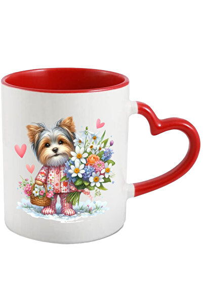 StoryGift Romania Cana cu un catel blanos care tine un buchet cu flori | ilus...