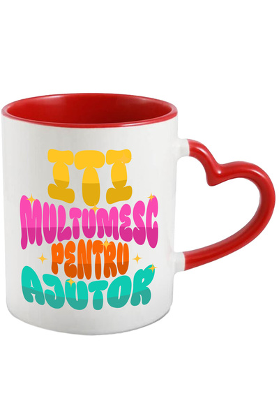 StoryGift Romania Cana cu Mesaj Colorat Cu Stele Stralucitoare Multicolor Text Iti Multumesc Pentr, Cu Maner Inim STG