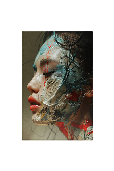 StoryGift Romania Tablou Canvas: Portret Feminin Pictat Cu Crengi - Fotografi...