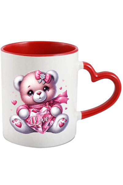 StoryGift Romania Cana cu o ursoaica imbujorata care tine o inima din diamant...