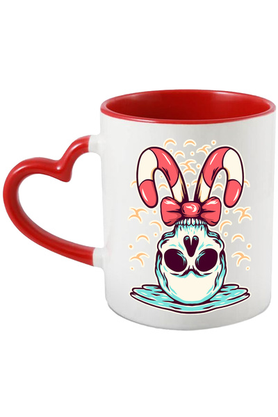 StoryGift Romania Cana Cu Gheata, Funda, Bastoane Craciun, Craniu, Multicolor 330 ml, Ceramica cu , Cu Maner Inim STG