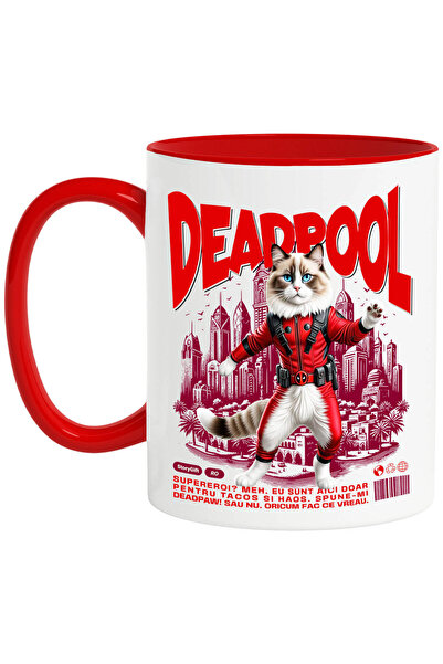StoryGift Romania Cana cu Ragdoll Pisica In Costum de DeadPool cu Pelerina, E...