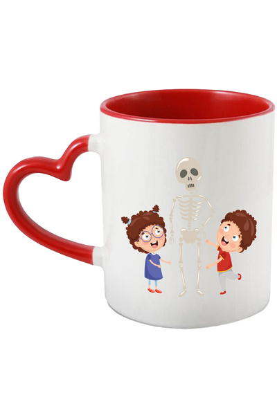 StoryGift Romania Cana Cu Copii, Schelet, Ochelari, Anatomie, Educatie, Oase, Multicolor 330 ml, C, Cu Maner Inim STG