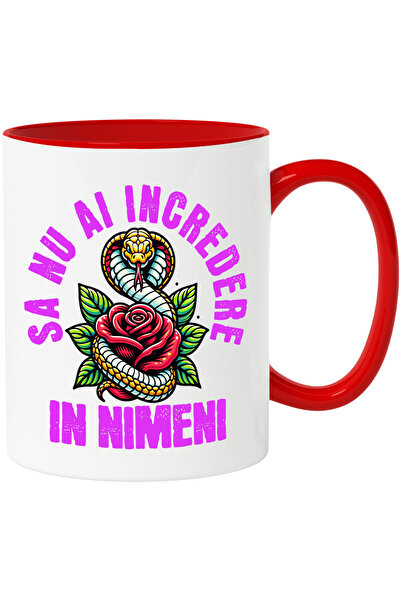 StoryGift Romania Mug with Snake and Red Rose Text Trust No One, Ceramic, 330...
