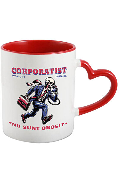 StoryGift Romania Cana cu Schelete Uman In Costum Corporatie Servieta Telefon Alergand Text Nu Sun, Cu Maner Inim STG
