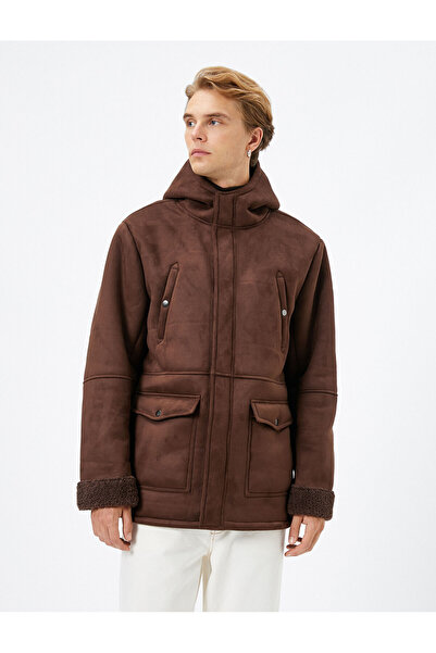 Koton Σουέντ τζάκετ με φερμουάρ με κουκούλα από ψεύτικη γούνα και λεπτομέρεια στην τσέπη