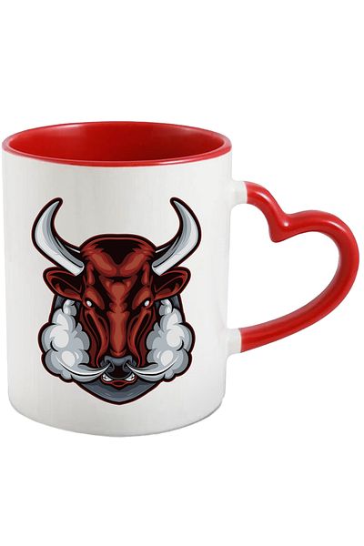 StoryGift Romania Cana Cu Cap De Taur, Animal, Fum, Coarne, Emblema, Multicolor 330 ml, Ceramica c, Cu Maner Inim STG