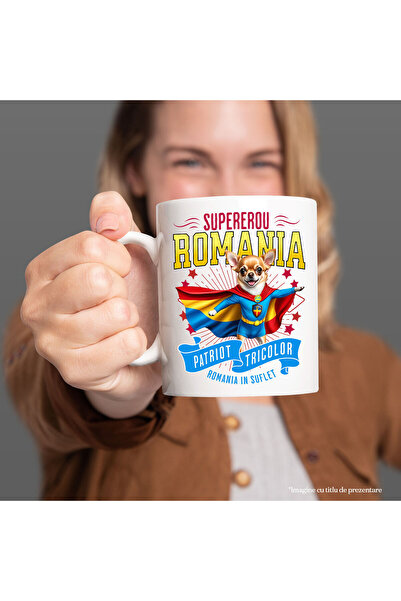 StoryGift Romania Mug with Chihuahua Dog in Captain Romania Costume with Cape, Night Hero, , With ,STG.