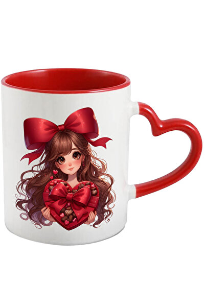 StoryGift Romania Cana cu o fetita vesela care tine o cutie cu bomboane | a primit-o cadou | ilust, Cu Maner Inim STG