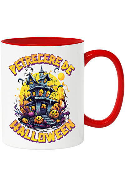 StoryGift Romania H4ALLoween Party Mug, 330ml, Ceramic with Handle, Red Handl...
