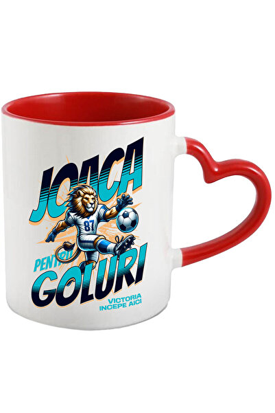 StoryGift Romania Cana cu Regele Leu Jucator De Fotbal uniforma Albastra Lovi...