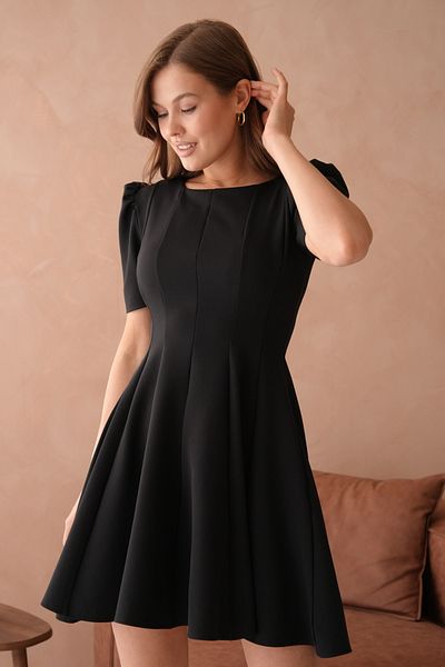 WOMAN VISION Women Short Sleeve Flared Cut Pile Design Stylish Black Mini Dress 2199