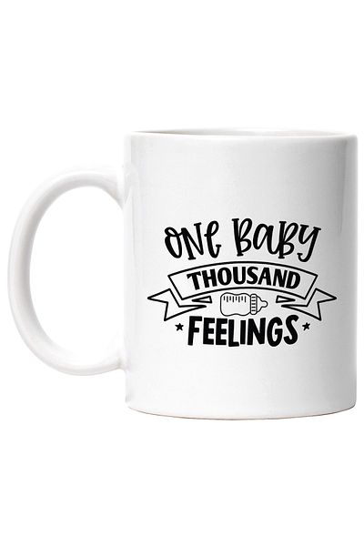StoryGift Romania Cana cu textul "One baby, thousand feelings" - un bebelus o mie de sentimente/si, Cu Maner Alb STG