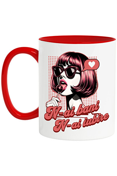 StoryGift Romania Cana cu Fata Stil Retro Cu Acadea si Ochelari De Soare Text...