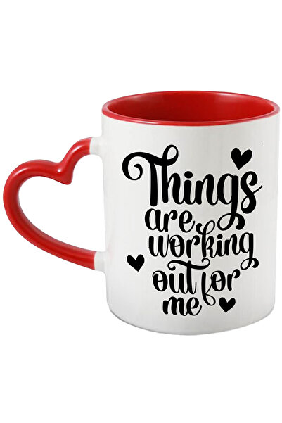 StoryGift Romania Cana cu inimioare si textul "Things are working out for me" - lucrurile merg bin, Cu Maner Inim STG