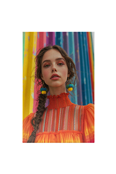 StoryGift Romania Tablou Canvas The Natural Girl Cu Cercei Si Parul Saten Impletit Cu Fard Roz La Ochi In Rochie