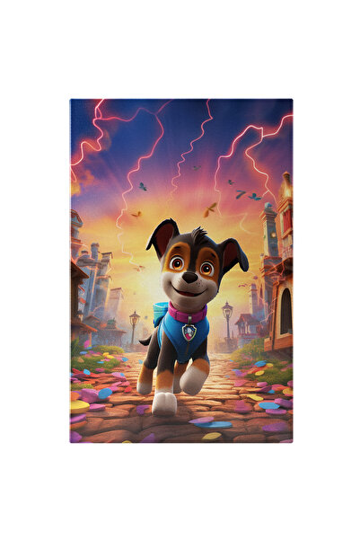 StoryGift Romania Tablou Canvas: Cățel Cu Costum Albastru Și Fulgere Pe Cer-f...