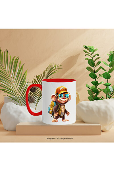 StoryGift Romania Mug with an explorer chimpanzee | equipped | travel | illustration | excursion | , With ,STG