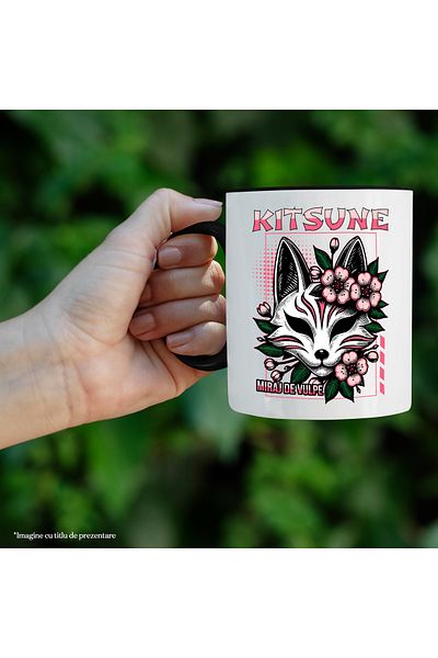 StoryGift Romania Traditional Japanese Kitsune Mask Mug, Fox Mirage, 330ml, Ceramic with Handle, With,STG.
