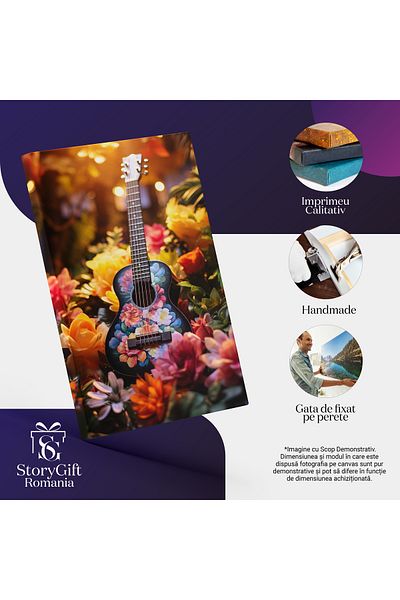 StoryGift Romania Canvas Painting: Guitar Framed With Flowers - Floral Elegance And Musical Instruments Dig Painting