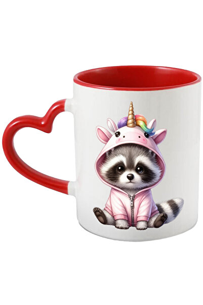 StoryGift Romania Cana cu un raton micut in costum de unicorn | ilustratie | deghizat | hanorac | , Cu Maner Inim STG