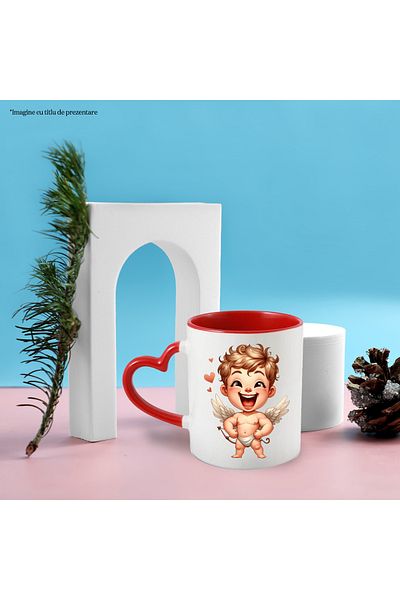 StoryGift Romania Mug with a laughing baby Cupid | illustration | wings | hearts | Valentine's , With ,STG