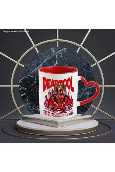 StoryGift Romania Mug with Dachshund Dog in Deadpool Costume with Cape, Night Hero, With,STG