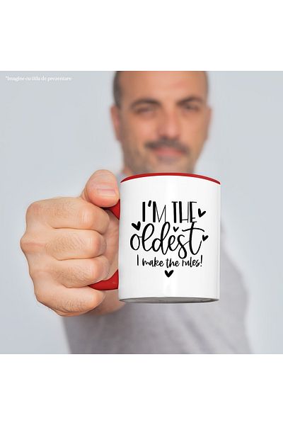 StoryGift Romania Mug with hearts and the text "I'm the oldest. I make the rules!" - author, With ,STG