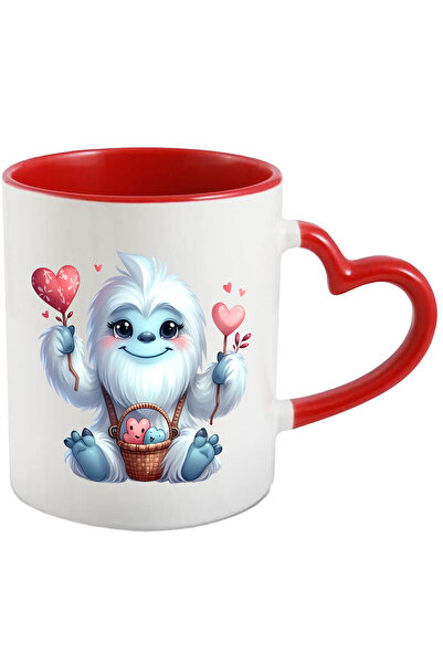 StoryGift Romania Cana cu Yeti vesel | ilustratie | omul zapezilor | inimi | iarna | frig | ninsoa, Cu Maner Inim STG