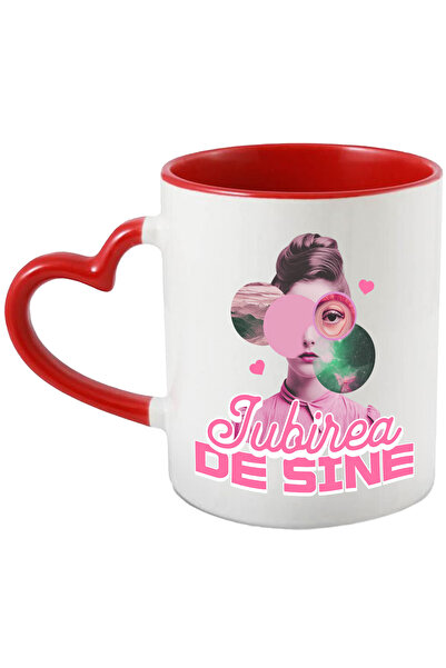 StoryGift Romania Cana cu Chip Feminin Abstract Cu Lupa Ochii Camasa Roz Text...