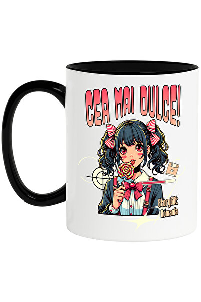 StoryGift Romania Cana Fata stil anime cu acadea text Cea mai dulce, 330ml, C...