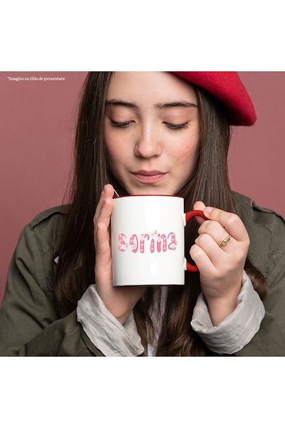 StoryGift Romania Mug With Name Sorina, Flowers, Colorful, Pink, Cute, 330ml, Ceramic with Red Handle, With,STG.