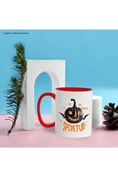 StoryGift Romania H4ALLowen Pumpkin Scares Mug, 330ml, Ceramic with Red Handle, With ,STG