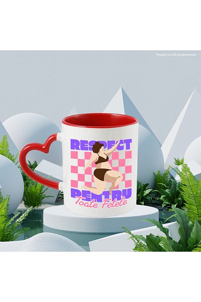 StoryGift Romania Respect For All Girls Mug, 330ml, Ceramic with Red Heart Handle, With Heart Handle, STG.