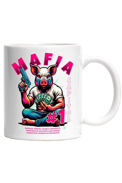StoryGift Romania Mug Pig mafia gun money chapter 1 digital world, 330ml, Ceramic with White Handle, With White Handle STG