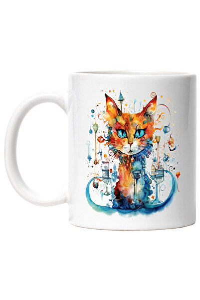 StoryGift Romania Cana Cu Arta Abstracta, Pisica, Forme, Buline, Felinar, Mul...