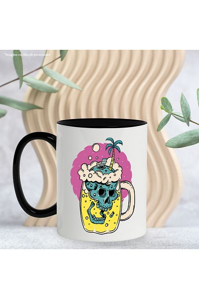 StoryGift Romania Skull Mug, Mug, Beer, Beach, Palm Tree, Chair, Star, Multicolor 330 ml, Sky, With ,STG