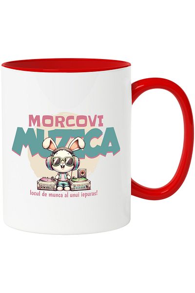 StoryGift Romania Carrots and Music Mug, A Bunny's Workplace, 330ml, Ceramic with R Handle, With Red Handle STG