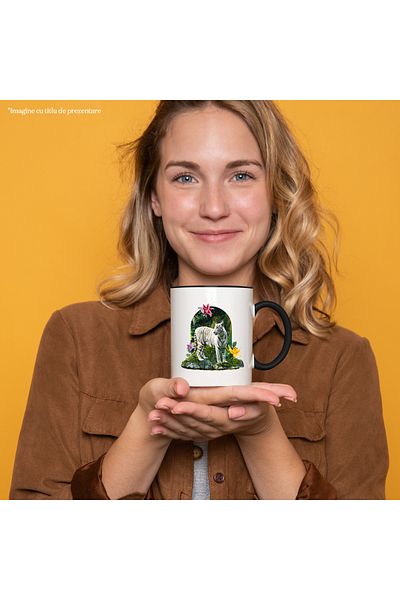 StoryGift Romania Mug With White Tiger, Flora, Rocks, Moss, Forest, Nature, Multicolor 330 ml, Sky, With ,STG