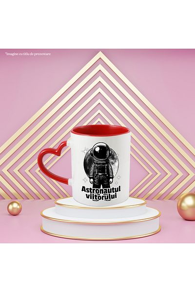 StoryGift Romania Cana Copil astronaut. _Astronautul viitorului_, 330ml, Ceramica cu Maner Inima R, Cu Maner Inim STG
