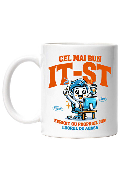 StoryGift Romania Cana cu Barbat Vesel La Birou Cu Pahar De Cafea Si Tigara T...